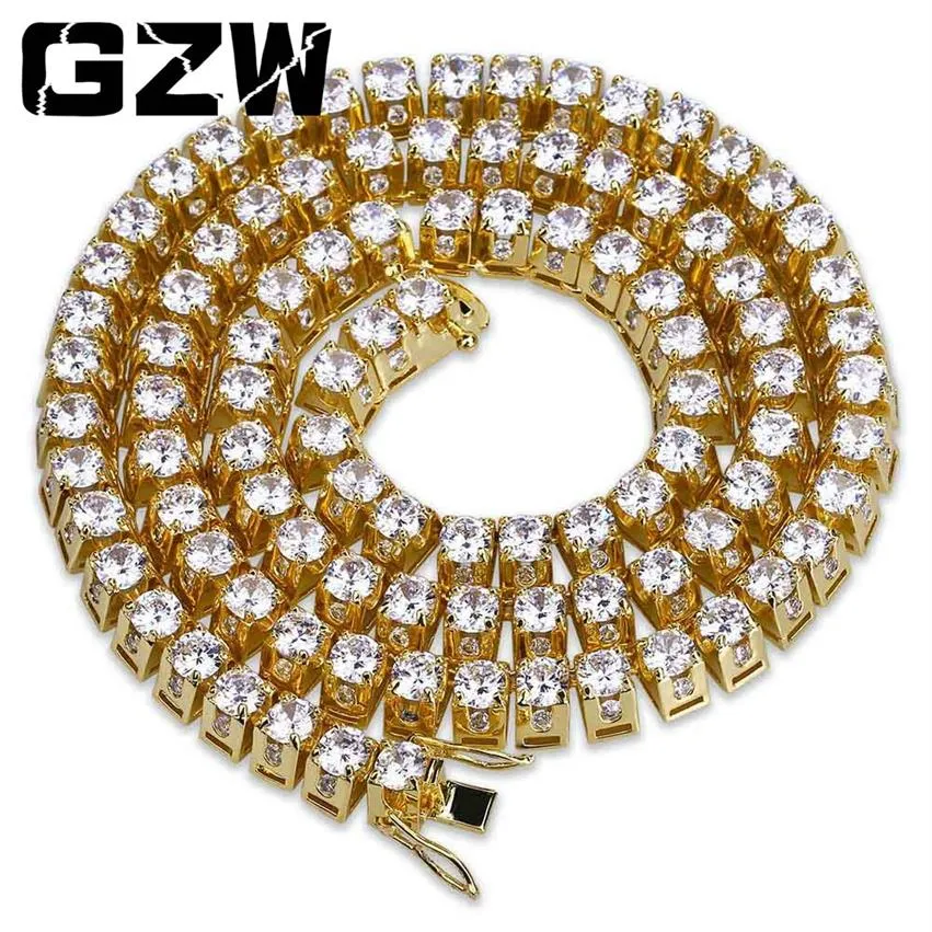 Nowy moda 18 -karatowa Złota Plane 10 mm Cubic Cubic Cyrron Tinnis Chain Naszyjnik Choker Hip Hop Maskulina Biżuryjna Bijoux Prezenty Collier dla M240B