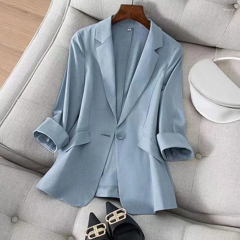 Women's Suits 2024 Spring Summer Women Blazer Casual Temperament Three-Quarter Sleeve Thin Jacket Office Ladies Work Blazers Coat