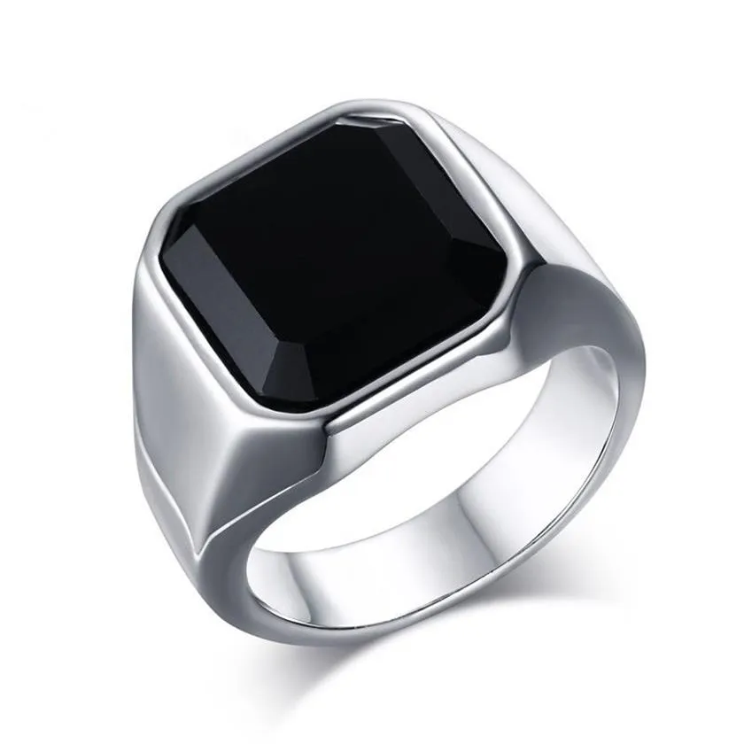 Bague de mariage pour hommes, élégante, de luxe, mode Vintage, classique, Onyx noir poli, acier inoxydable, fiançailles, 246y