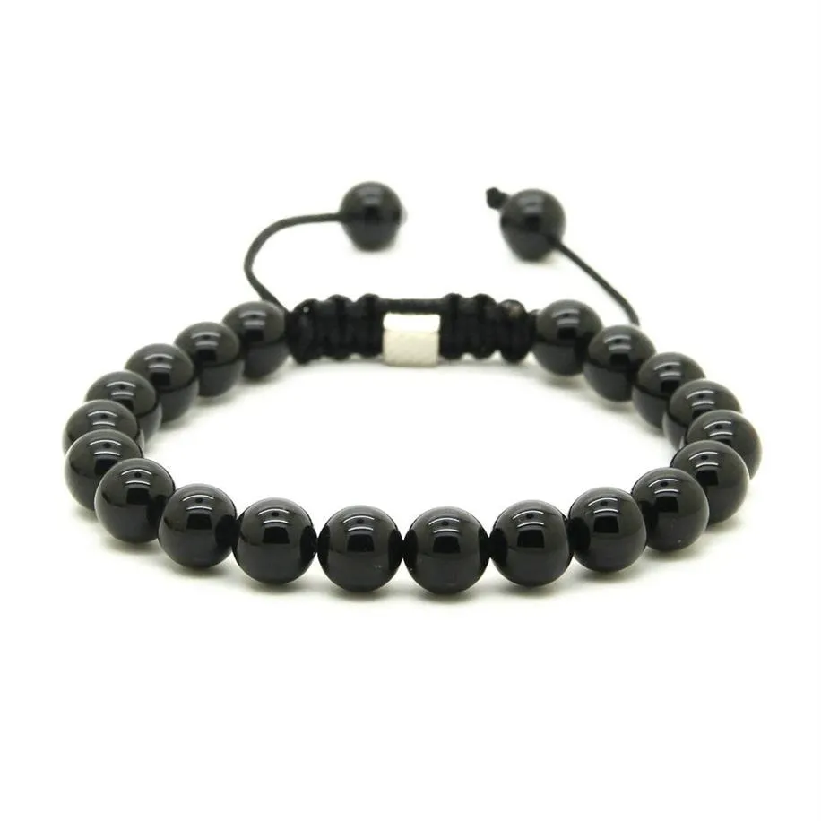 Lot de 10 pièces entières de 8mm, Onyx noir naturel, blanc, Howlite, marbre gris, jaspe, perles en macramé, bracelets porte-bonheur, 276S