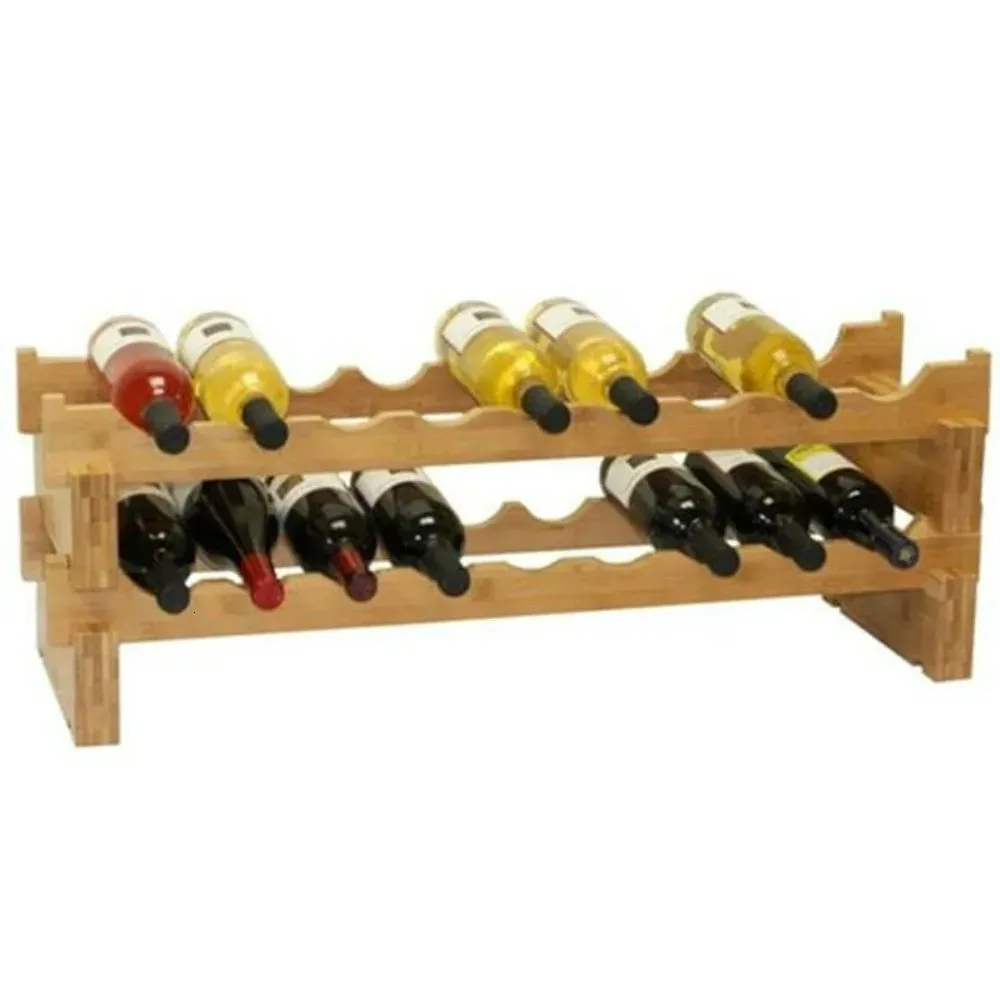 Wallmounmed Wine Racks Uchwyt butelek 18 Bottle Stackable Bamboo Bambor Cuchware Kitchen Daining Bar Garden 231216