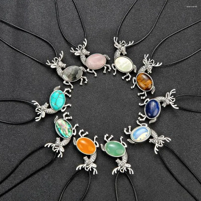 Hänge halsband naturliga sten sika hjort rena kvarts kristallläkning reiking charms chakra hip hop stål vintage halsband tillbehör