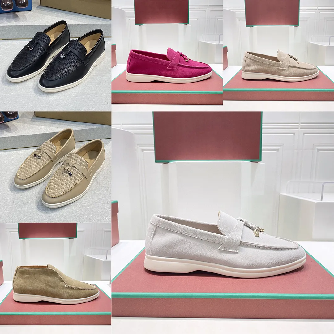 LP Shoes Summer Charms Embelli Walk Mocassins en daim Abricot Véritable Cuir Hommes Casual Slip sur Appartements Femmes Designers de luxe Plat Robe Chaussure Usine Chaussures 35-46