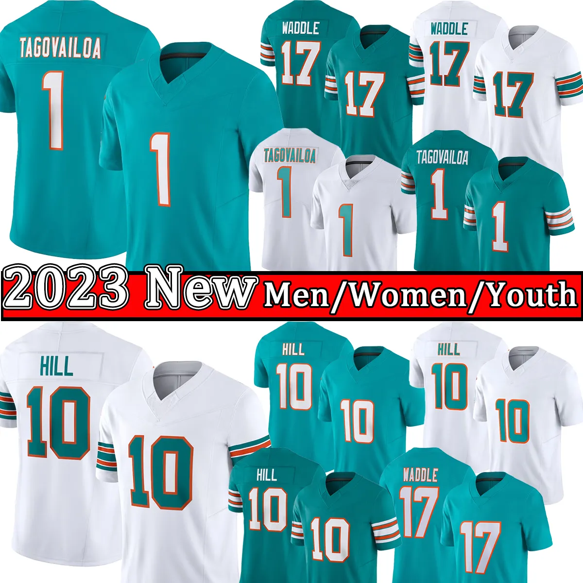 Stitched Tyreek Hill Tua Tagovailoa Football Jersey Jaylen Waddle Jalen Ramsey Dan Marino Jalen Ramsey Miamies Bradley Chubb Dolphines Jevon Holland Xavien Kids