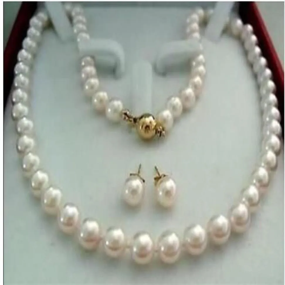 Collier de perles de culture Akoya blanches, fermoir en or 14 carats, 8-9MM, boucles d'oreilles 2639