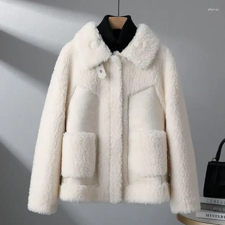 Women's Fur Lamb Wool Jacket Fashion 2023 Granular Cashmere Coat Stitched All-in-one Korean Version Of Motorcycle
