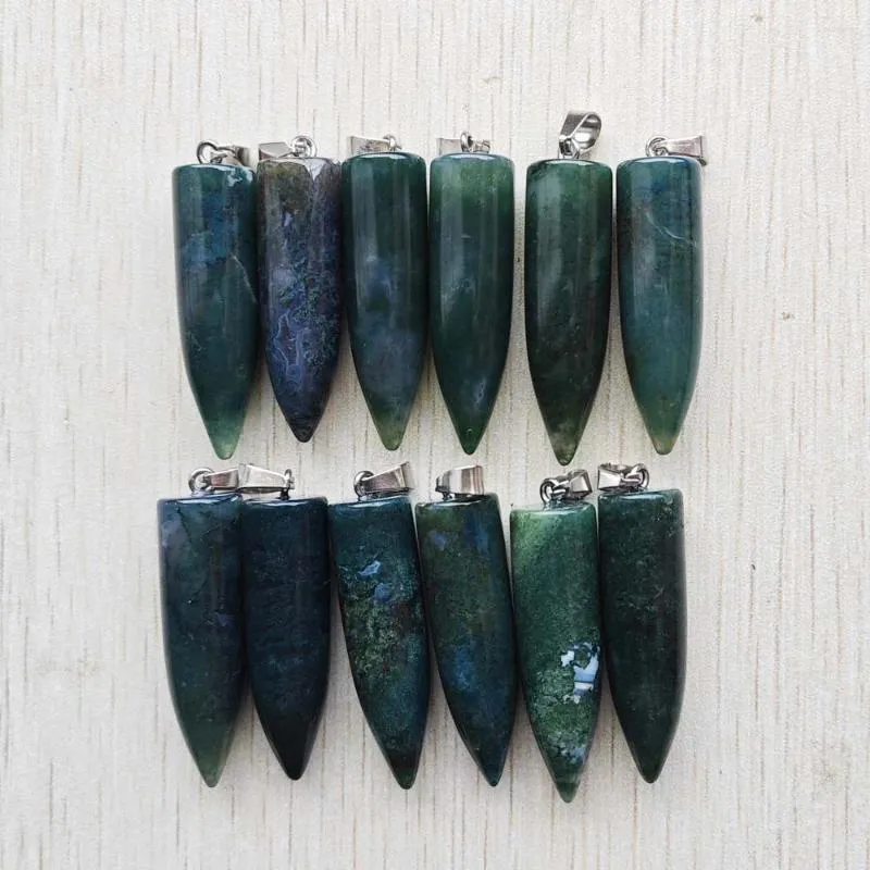 Pendant Necklaces Natural India Agate Good Quality Green Circular Cone Pendants For Jewelry Making 12pcs/lot Wholesale