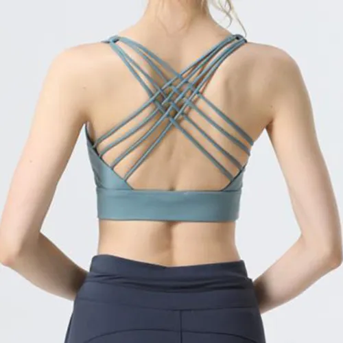 Back Sport Bras Padded Strappy Criss Cross Cropped Bras For Yoga