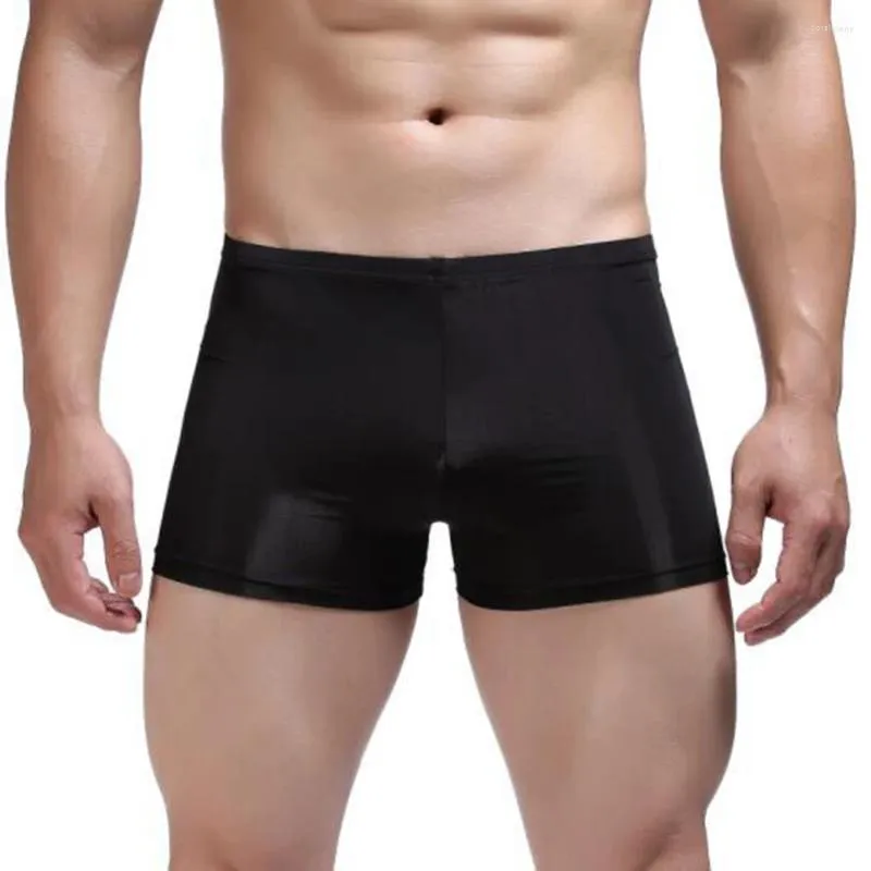 Cuecas de seda gelo briefs homens boxers troncos estiramento roupa interior baixa ascensão shorts u convexo bolsa calcinha ver através de lingerie