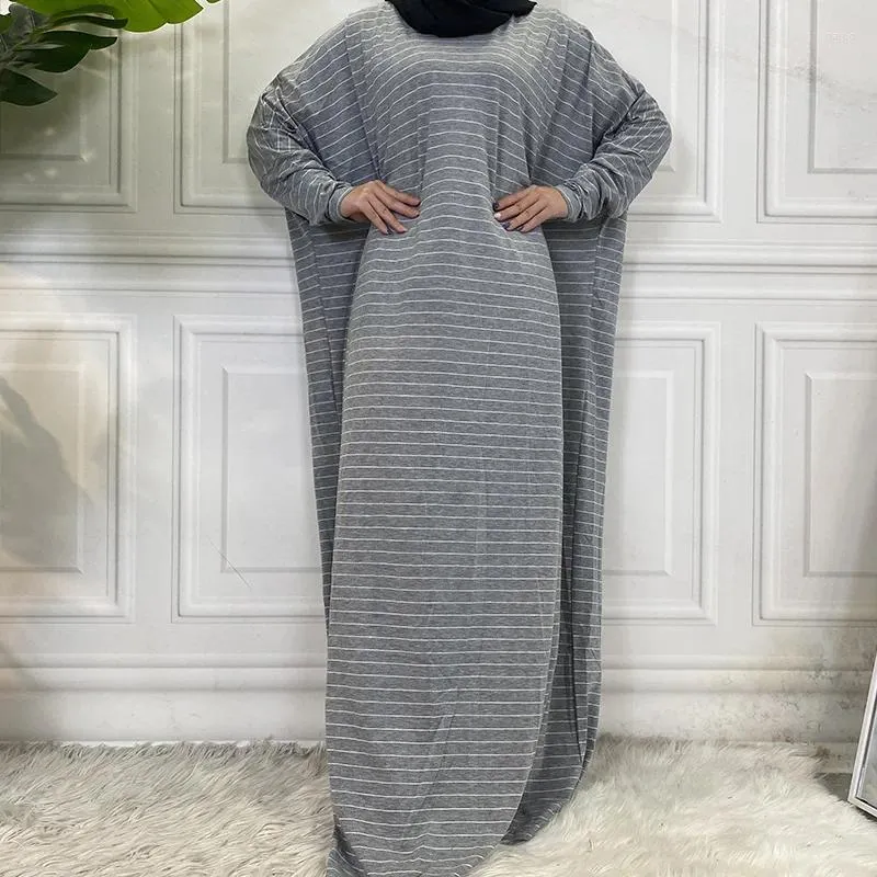 Ethnic Clothing Casual Turkey Abaya Oversizes Dress Vintage Women Muslim Fashion Round Neck Long Sleeve Striped Shirt Femme Robe