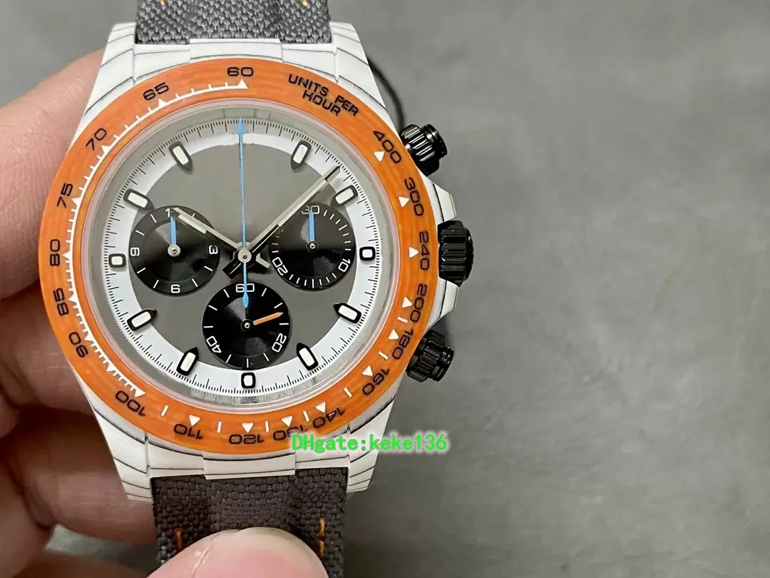 DIW Super qualité Mr montre 40mm fibre de carbone cadran orange chronographe saphir Dandong 7750 mouvement automatique mécanique montres homme