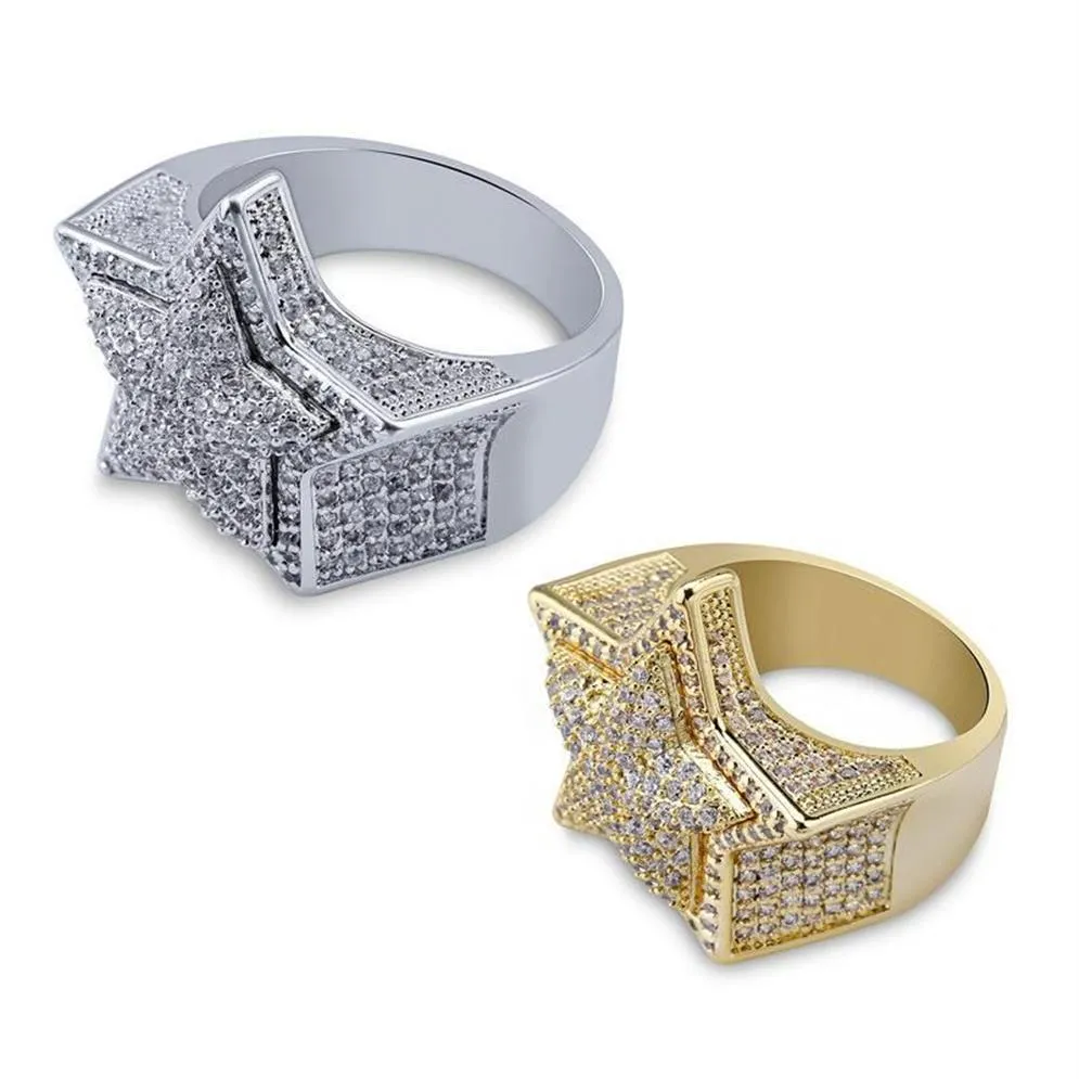 Luxus Gold Silber Überzogene Kupfer Stern Cluster Ringe Mode Männer Frauen Hohe Grade Glaring CZ Steine Hip Hop Finger Ringe schmuck3099