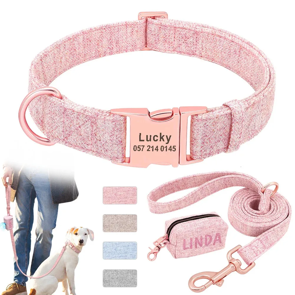 Collari per cani Guinzagli Collare per cani personalizzato con guinzaglio Dispenser personalizzato per sacchetti per rifiuti per cani Collare per animali inciso Guinzaglio da passeggio Borsa per cacca per animali domestici portatile 231216