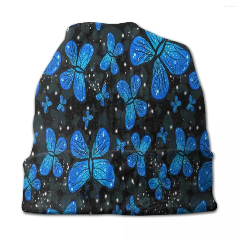 Berets Blue Butterfly Colorful Skullies Beanies Hat Goth Unisex Street Cap Warm Thermal Elastic Bonnet Knit