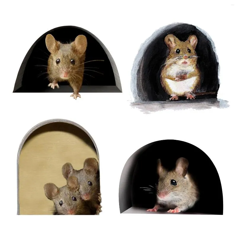Stickers muraux 10pcs miniature souris trou autocollant 3D décoration de la maison modèle intérieur extérieur cupcake