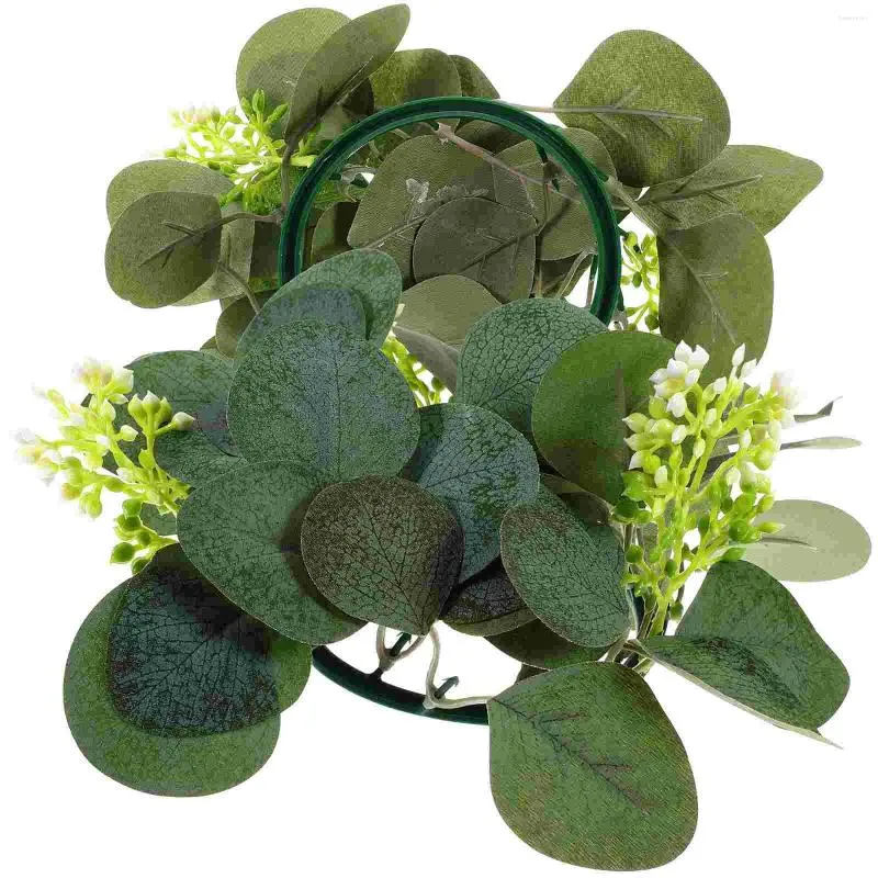 Decorative Flowers 2 Pcs Candlestick Garland Wedding Decoration Leaf Rings Eucalyptus Christmas For Pillars Silk Flower Wreaths