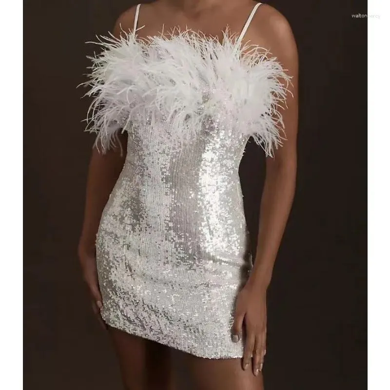 slim fit dress slacks Marbella Sequin Embellished Scoop Neck Mini Dress White main image 1