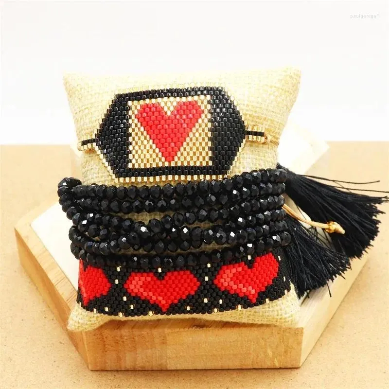 Strand Rice Bead Bracelet Crystal Heart-shaped Design Originality Bohemia Hand Knitting Fashion Simple Colour Beaded Set