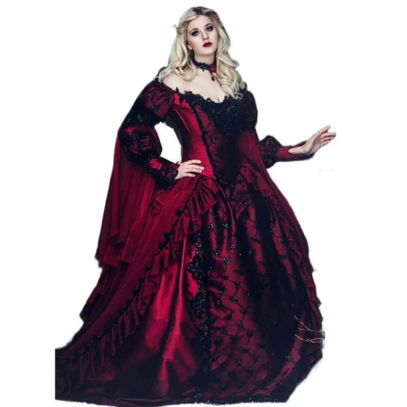 Robe Victorienne Gothique Manches Bouffantes - Style Renaissance, Médiévale, Décolleté épaules - Pour Cosplay, Mariage, Halloween