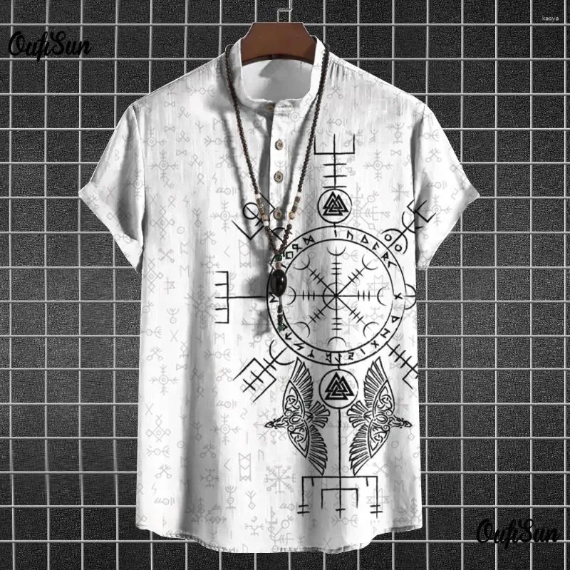 Erkekler Sıradan Gömlekler Vintage 3D Totem Baskı Giysileri Büyük Boy Kısa Kollu Üstler Erkekler İçin Yarım Open Henley 5xl Tees