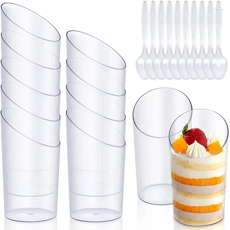 Gobelets jetables pailles 24 ensembles 70ML Dessert tasse à crème glacée en plastique bols à amuse-gueule avec cuillères fournitures de fête de noël