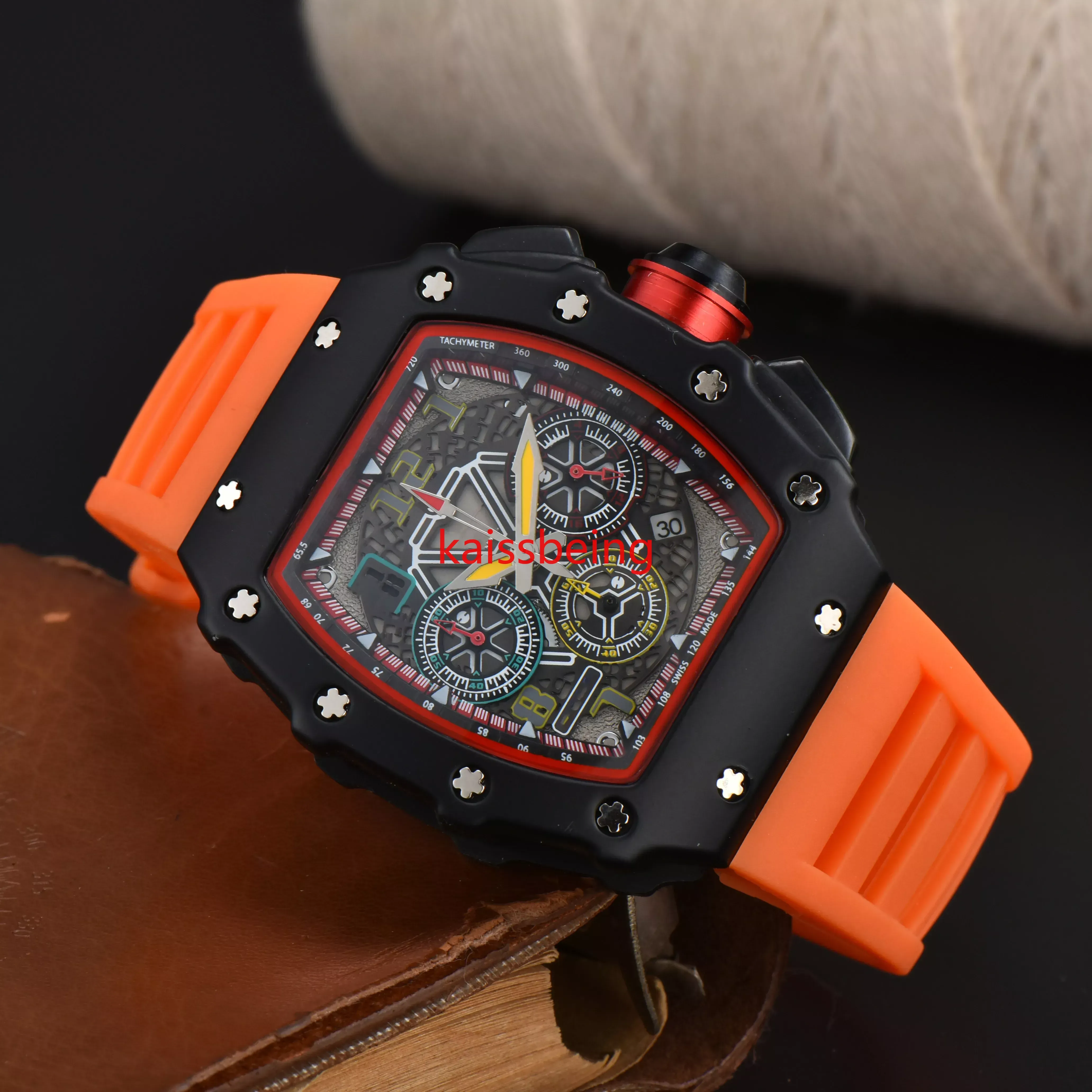 Relógio masculino com exibição de data, relógio masculino de alta qualidade com pulseira de borracha, caixa de 40mm, relógio esportivo aéreo
