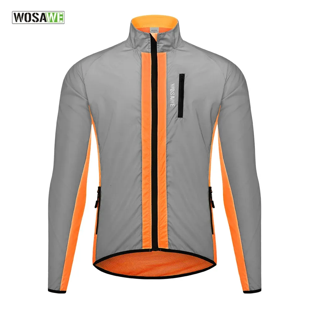 Cykeljackor Wosawe Ultralight Reflective Men Cycling Jacket Watertproof Riding Running Windbreaker Mix av fluorescerande färgade silverpaneler 231216