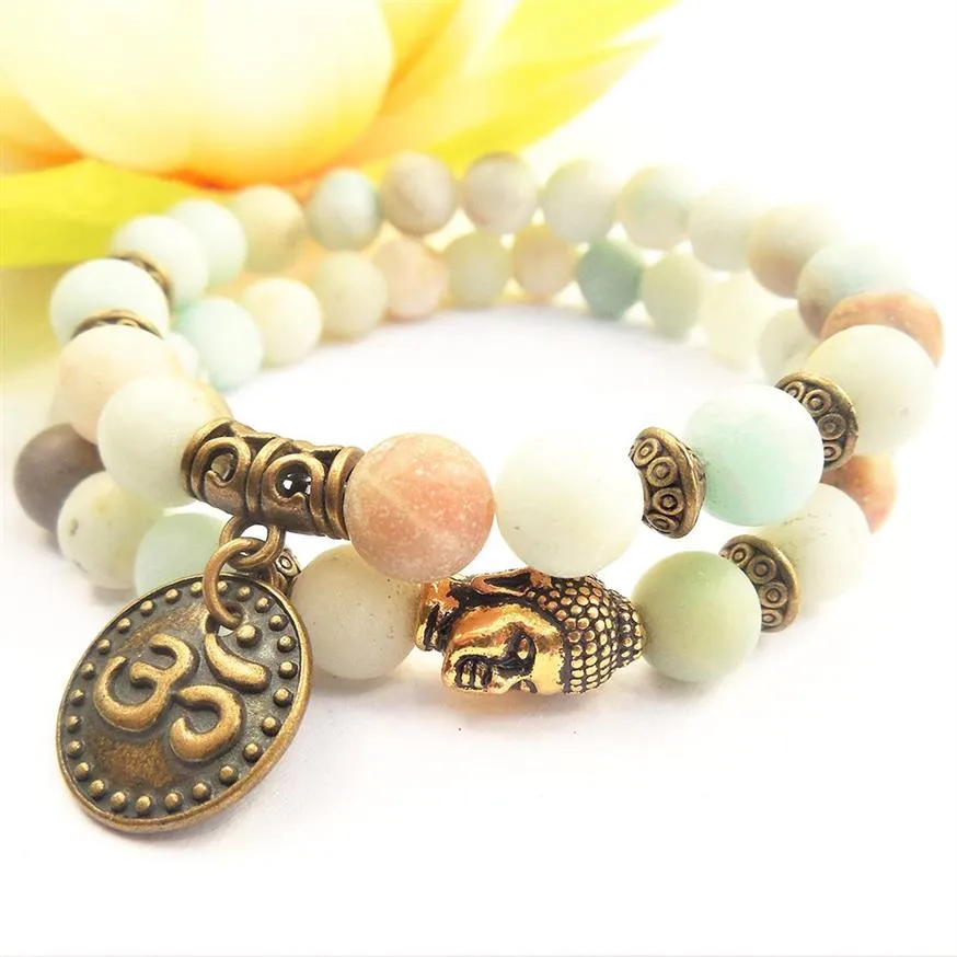 Ensemble de bracelets bouddha en Amazonite mate MG0791, fait à la main, en pierre naturelle, énergie, assorti au poignet de Yoga, cadeau Mala, bijoux 2872