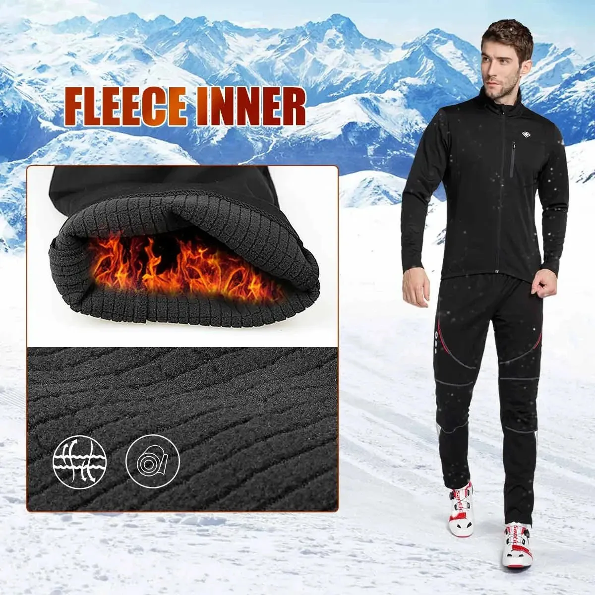 Calças de ciclismo Santic Calças de ciclismo de inverno masculinas Long Fleece térmica à prova de vento Calças de bicicleta ao ar livre Inverno Frio Calças de corrida 231216