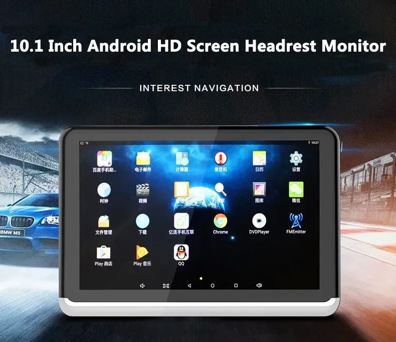 Lettore monitor per poggiatesta DVD per auto Android 6.0 Video HD 1080P da 10,1 pollici con trasmettitore WIFI USB SD Bluetooth/FM