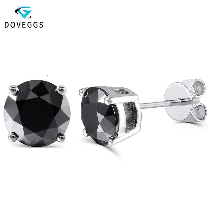 DovEggs Sterling Solid 925 Silver 2ctw 6 5mm Negro Redondo Moissanite Pendientes de diamante para mujer Empuje hacia atrás Pendiente Joyería CJ192255