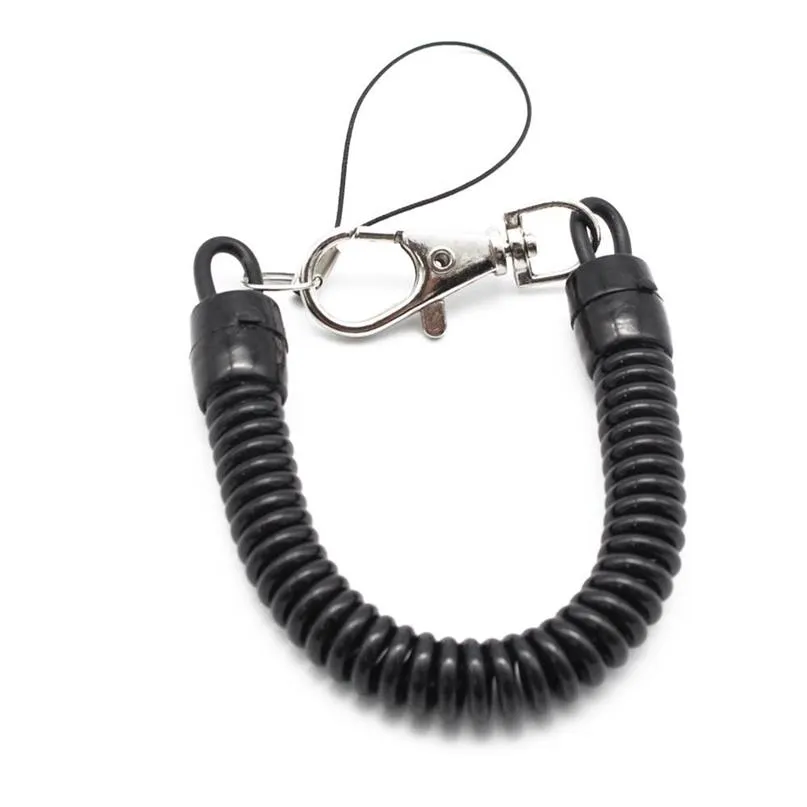 Porte-clés rétractable en plastique noir, bobine à ressort, chaîne extensible en spirale pour hommes et femmes, porte-clés transparent, téléphone Anti-perte, Keyrin247S