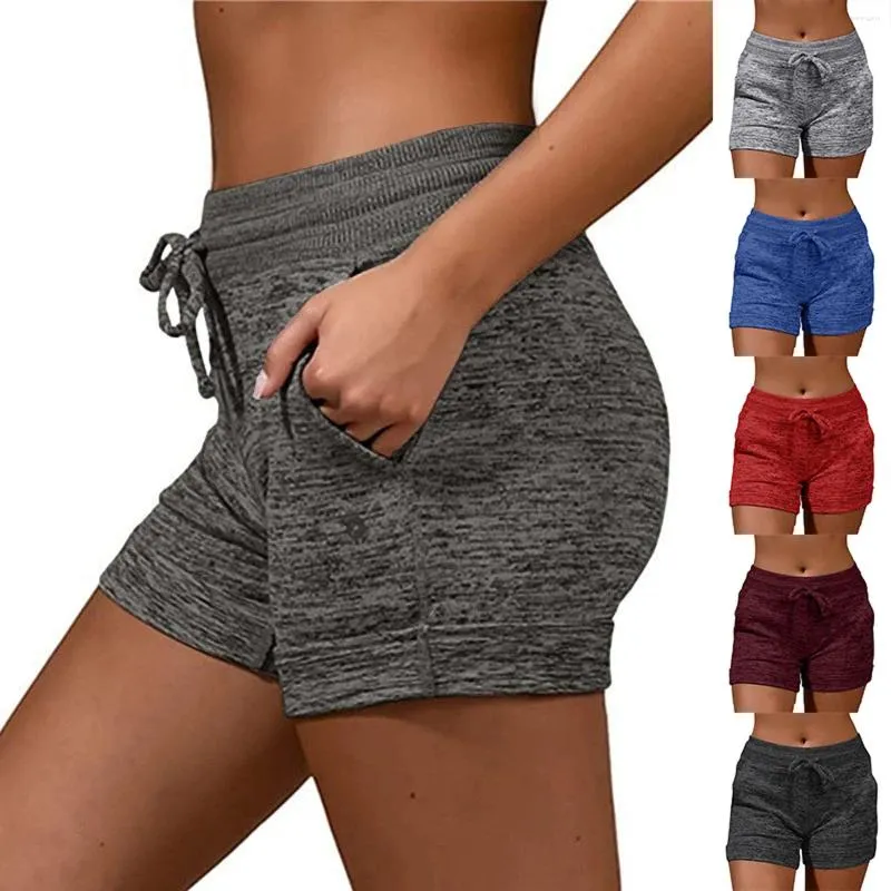 Pantaloncini da donna e tasche da donna con coulisse con morbido abbigliamento sportivo, comodi pantaloni da yoga corti per cintura elastica da donna