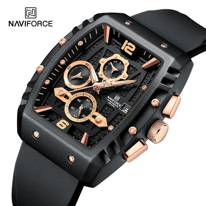 Wristwatches NAVIFORCE Brand Design Men's Watches Silicone Band Military Quartz Wristwatches Fashion Waterproof Clock Relogio Masculino 231216