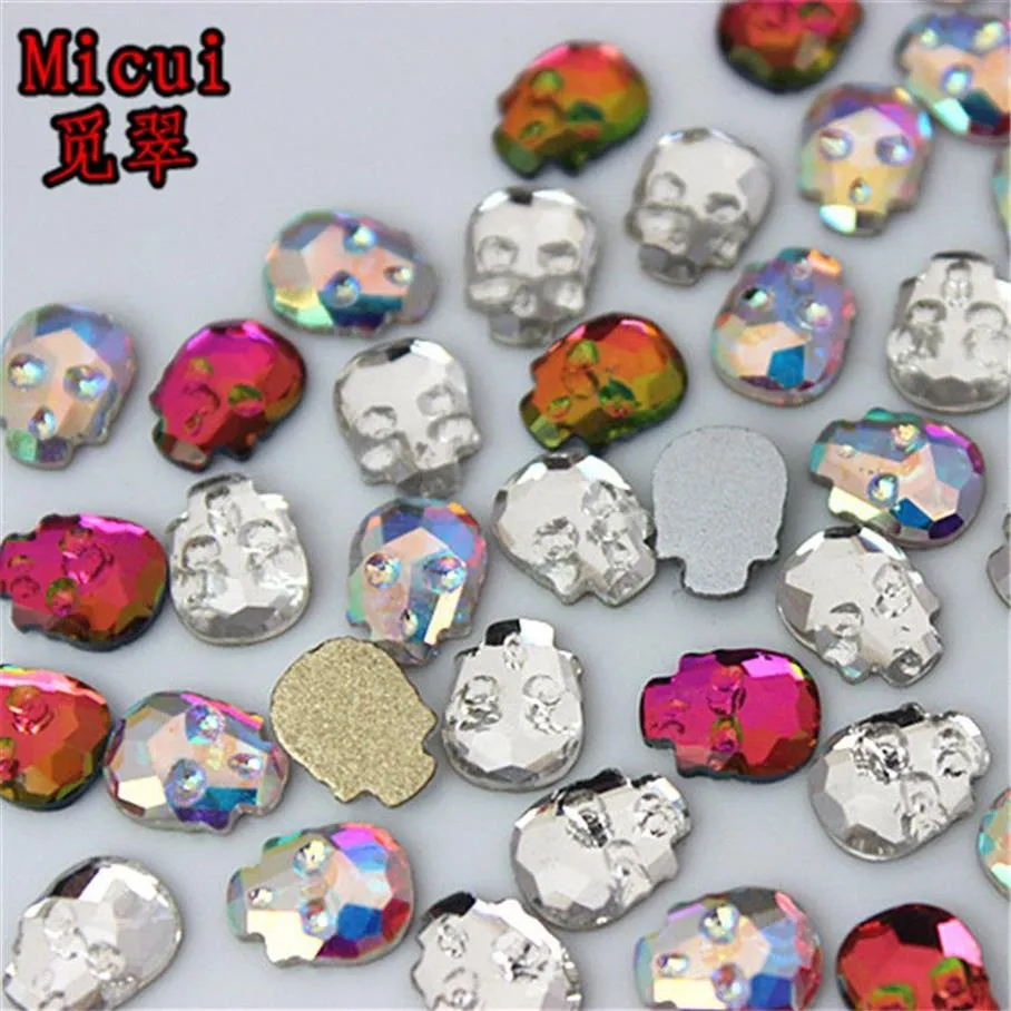 Micui 100 шт. 6 8 мм череп Нефиксированные кристаллы с плоской задней поверхностью, стеклянные стразы, камень для ногтей, стразы со стразами для одежды, аппликация ZZ713232J