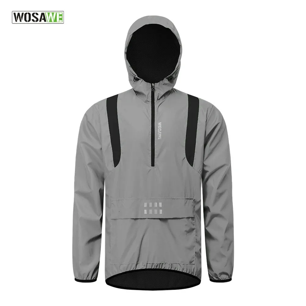 Cycling Jackets WOSAWE Full Reflective Cycling Jacket Hooded Windbreaker Windproof Waterproof Bicycle Clothes Wind Coat Road Bike Ride Tops 231216