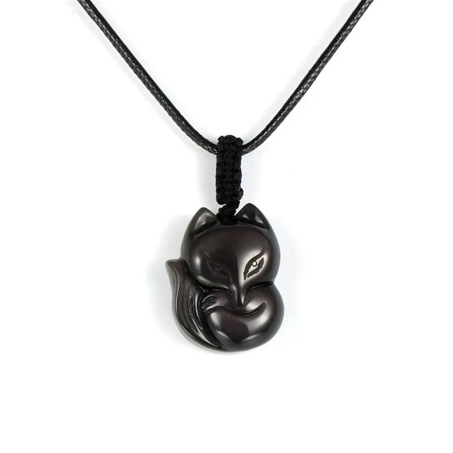 Collier pendentif en obsidienne naturelle pour hommes et femmes, pierre précieuse sculptée à la main, corde réglable, amulette porte-bonheur Reiki, bijoux 301L