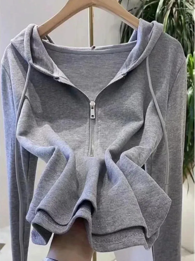 Sweats à capuche pour femmes vêtements féminins gris à capuche rose avec sweats à glissière pour femmes hauts uni fermeture éclair complète esthétique automne et hiver E M