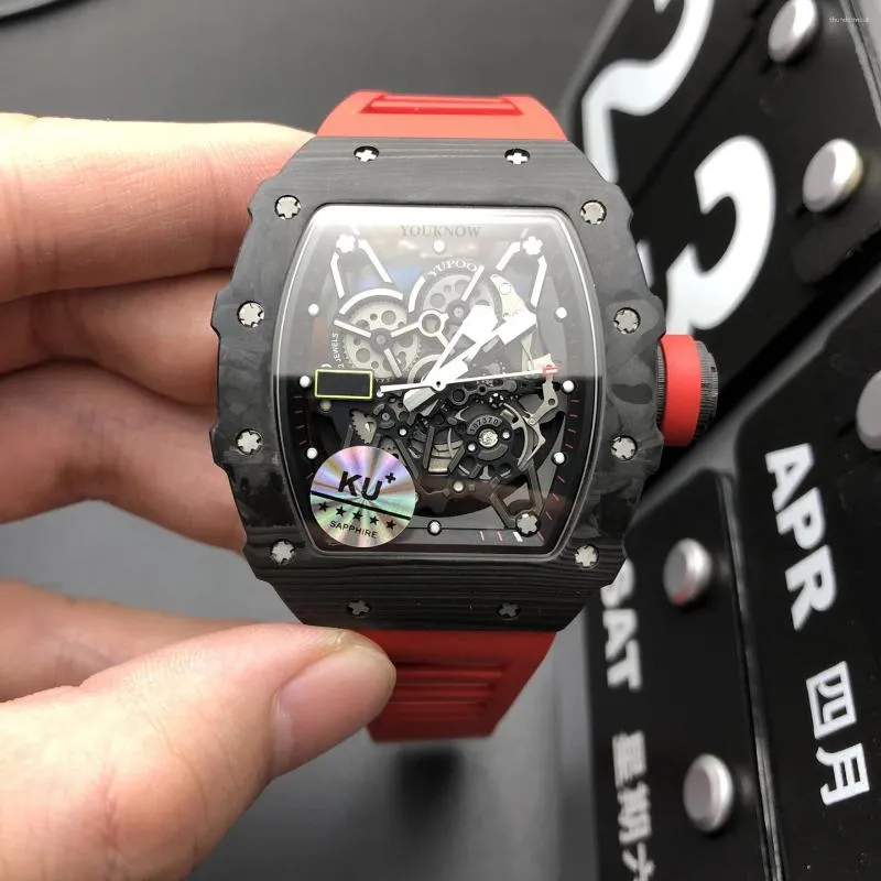 Horloges Japanse NH35 Automatische Man Horloge NTPT Carbon Case Waterdicht Horloge Saffier Spiegel Tonneau Mechanische Horloges Mannen