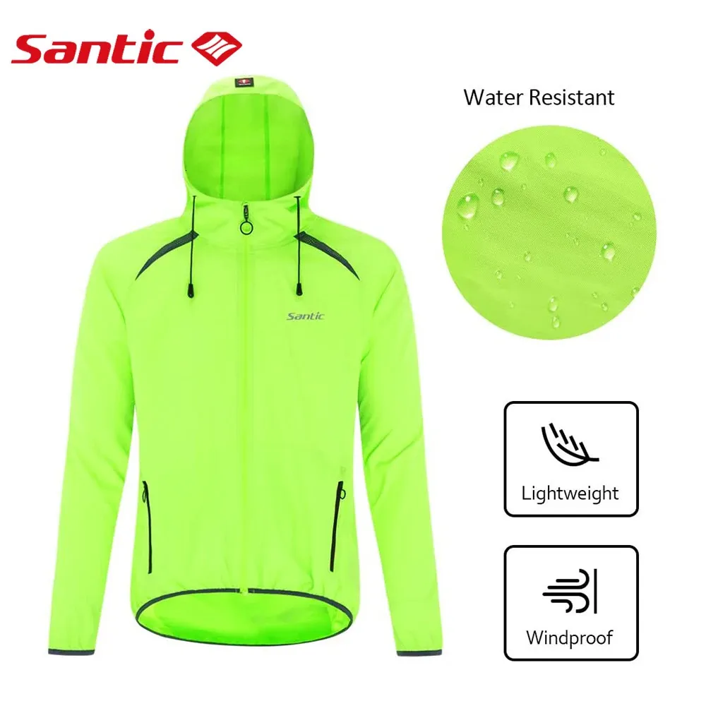 Vestes de cyclisme Santic hommes vestes de cyclisme à manches longues résistant à l'eau manteau réfléchissant Anti-UV vélo à capuche coupe-vent vêtements d'équitation 231216