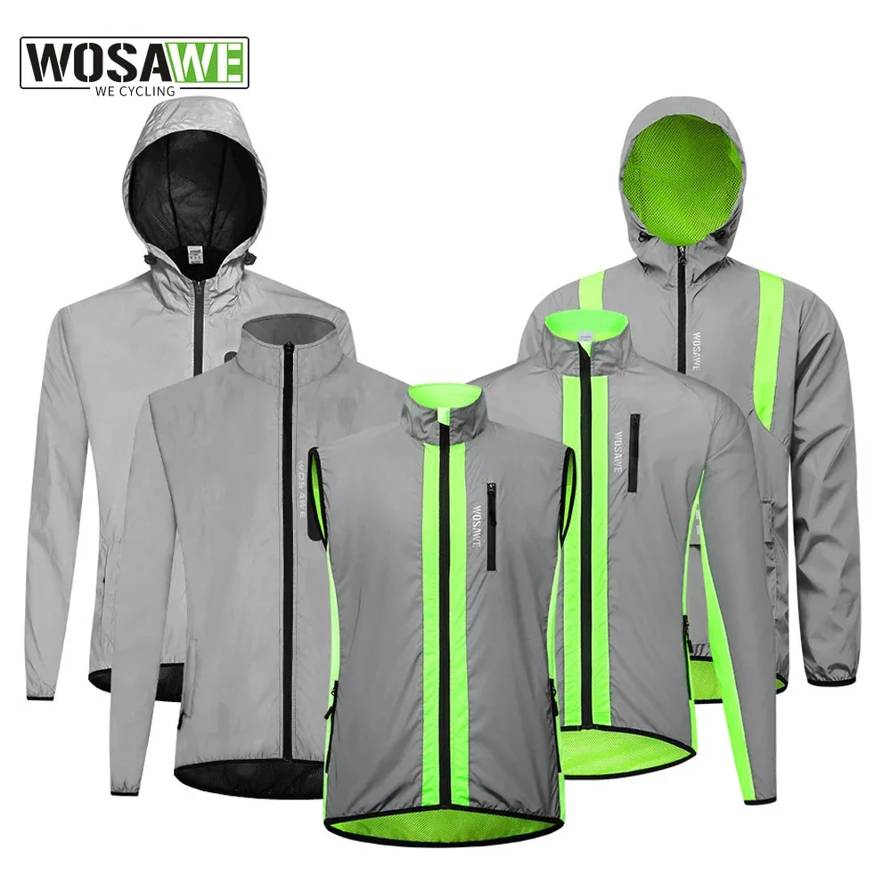 Cycling Jackets WOSAWE Cycling Jackets Reflective Hooded Windbreaker Men Soft Windproof Waterproof Road Bike Wear Bicycle Jacket Bike Coat 231216