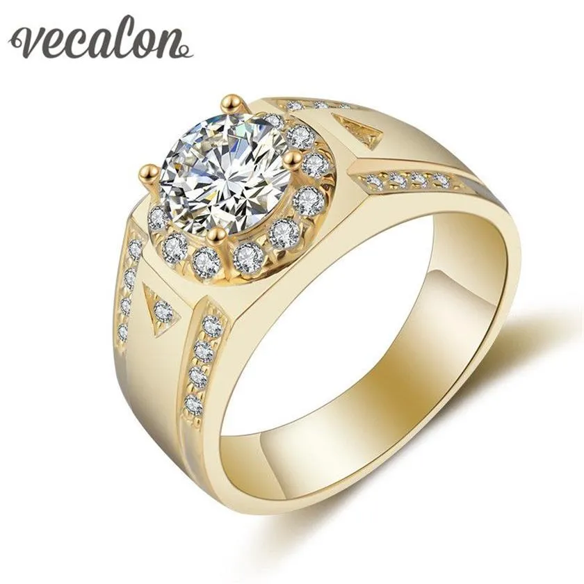 Vecalon Herrenschmuck Ehering Ring 1 5ct Diamant Cz Gelbgold gefüllt 925 Sterling Silber Verlobungsring254p