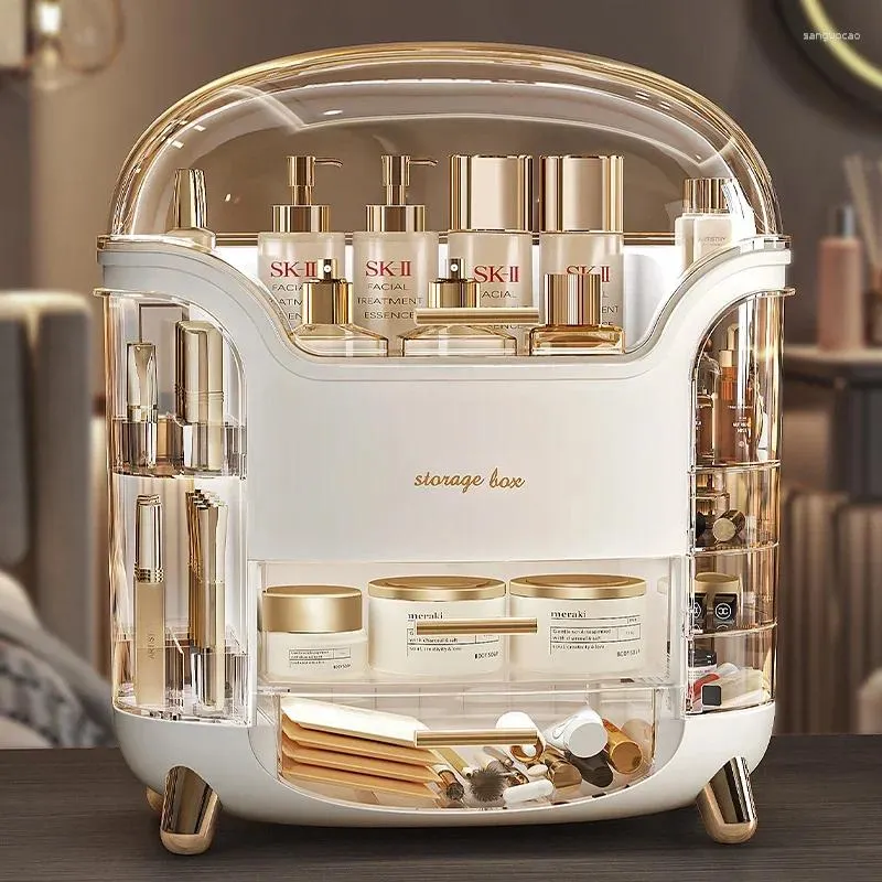 Aufbewahrungsboxen Kosmetikbox Organizer Makeup Desktop Große Kapazität mit Abdeckung Lippenstift Hautpflegeprodukt Regalschublade