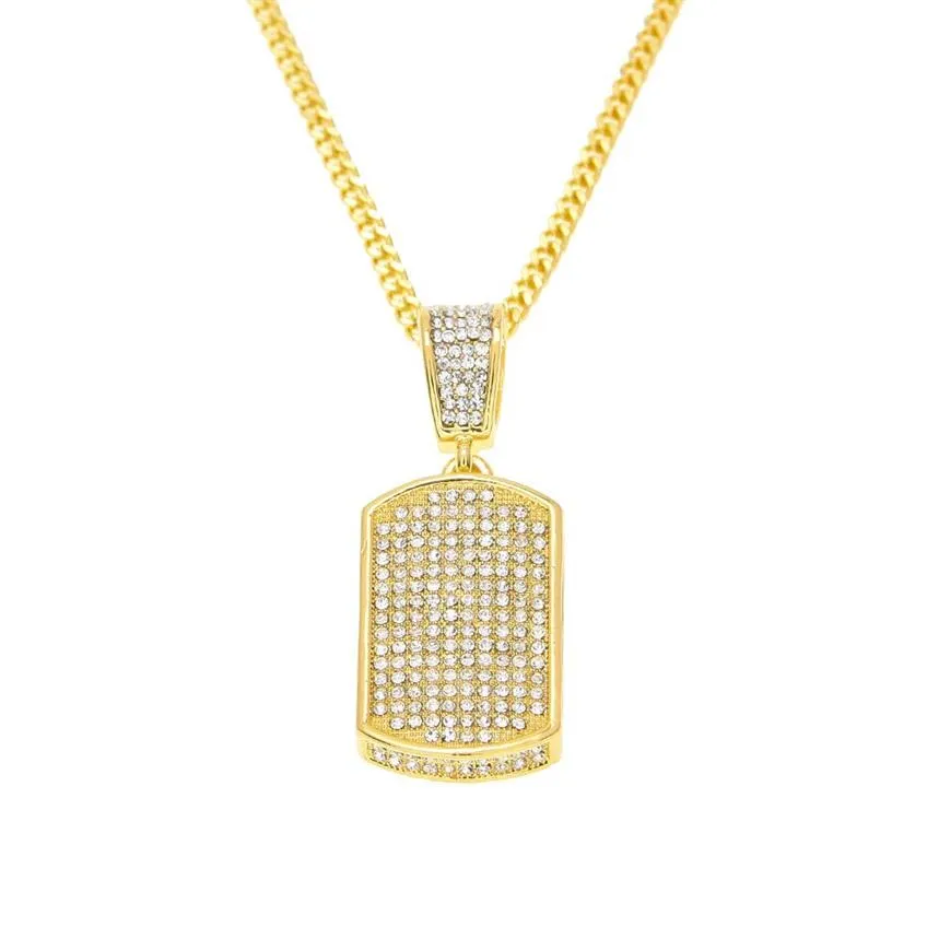 10 rzędu lodu cz diamentowy metal Hip Hop Gold Silver Square Dag Dag Tag Charm Naszyjnik Drop 306L