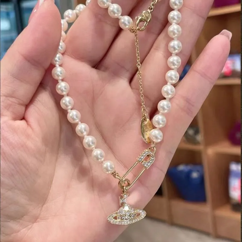 مصمم العلامة التجارية مصمم قلادة قلادة القلادة Viviene Chokers Luxury Women Jewelry Metal Pearlace Necklace for Woman Chain