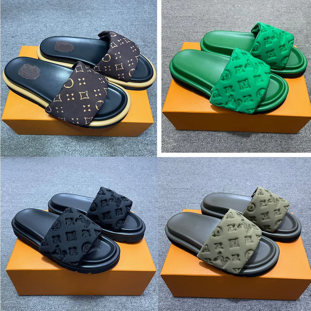 Designer Tasman Piscina Travesseiro Sandálias Casais Homens Mulheres Verão Sapatos Baixos Moda Praia Louiselies Vittonlies Chinelos Slides com Caixa 35-45