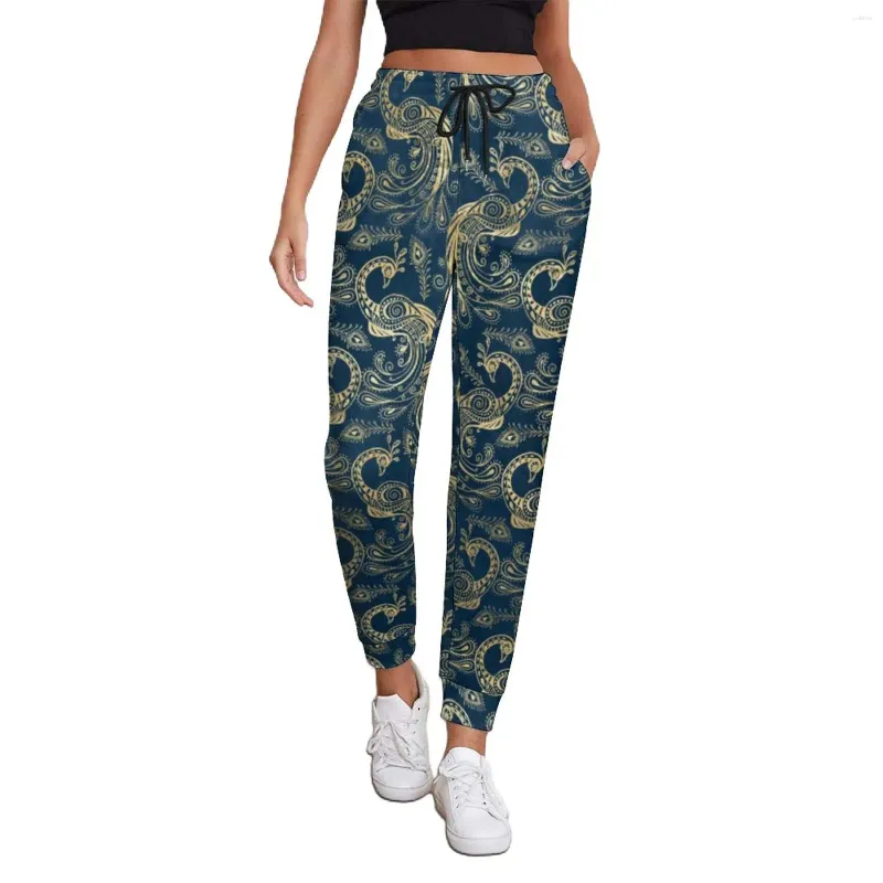 Pantalones de mujer con estampado de pavo real dorado, pantalones de chándal Retro con estampado Animal Harajuku, pantalones de gran tamaño con estampado de primavera para mujer, regalo