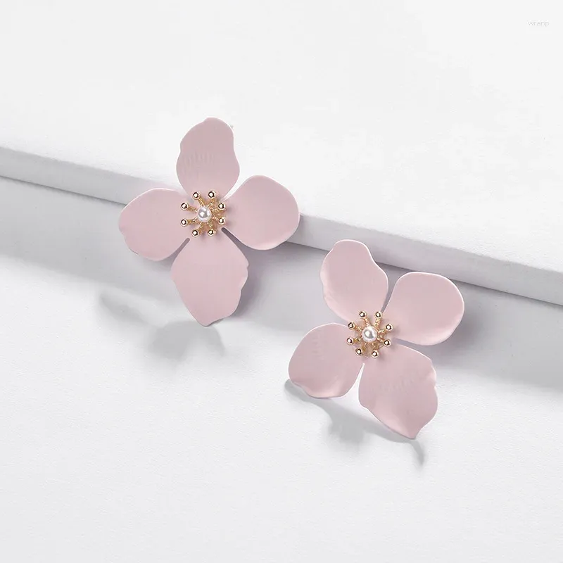 Dangle Earrings Metal Matte Dual Flower Petal Tiered Pierced Garden Party Drop For Women