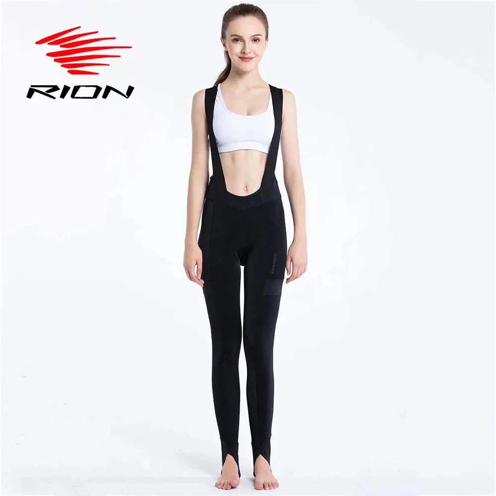 Cycling Pants RION Women Winter Thermal Cycling Bib Pants Pro Team Training Cycling Tights Mountain Bike Padded Bicycle Long Pants Tights 231216