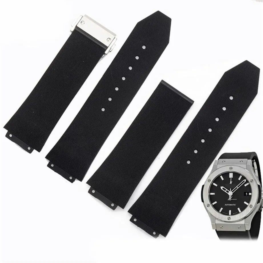 Accessoires de montre 23mm 26mm 28mm hommes femmes fermoir déployant en acier inoxydable noir plongée bracelet de montre en caoutchouc de silicone pour HUB 269m